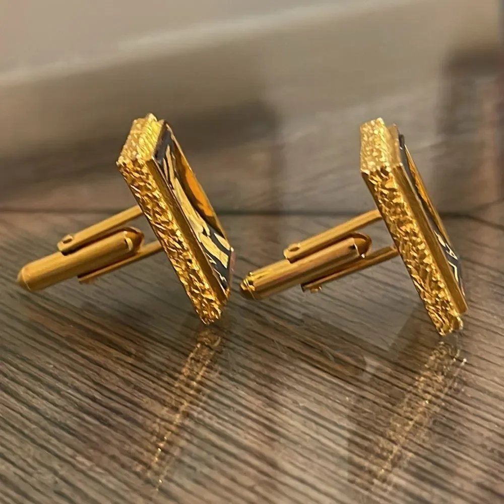 Swank Damascene Cufflinks Poker King Ace Spades Playing Cards